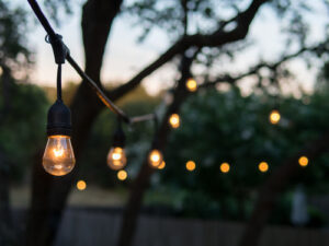 Decorative,Outdoor,String,Lights,Hanging,On,Tree,In,The,Garden